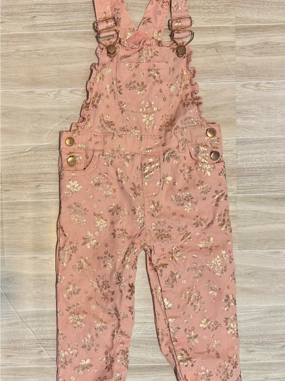 Source Unknown Pink Floral Overalls with Gold Accents